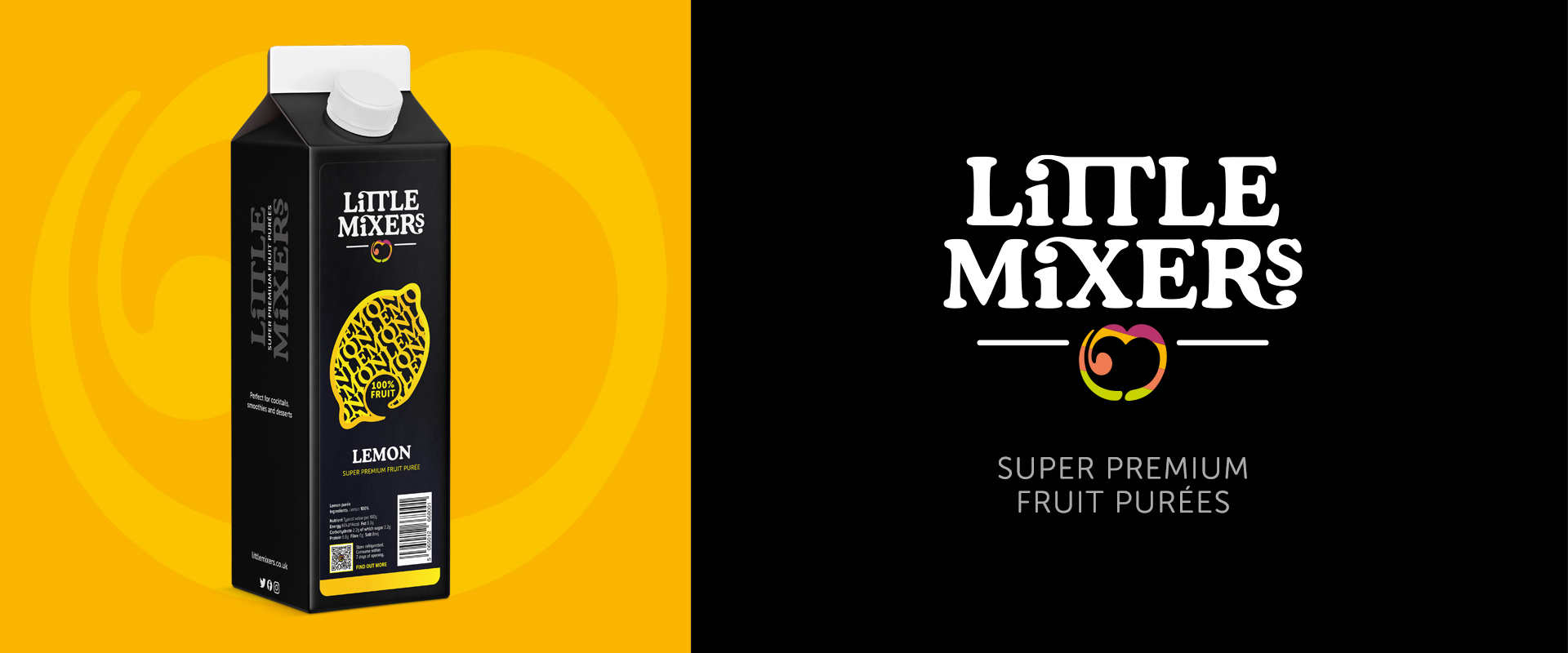 Little Mixers super premium fruit purée brand identity and packaging